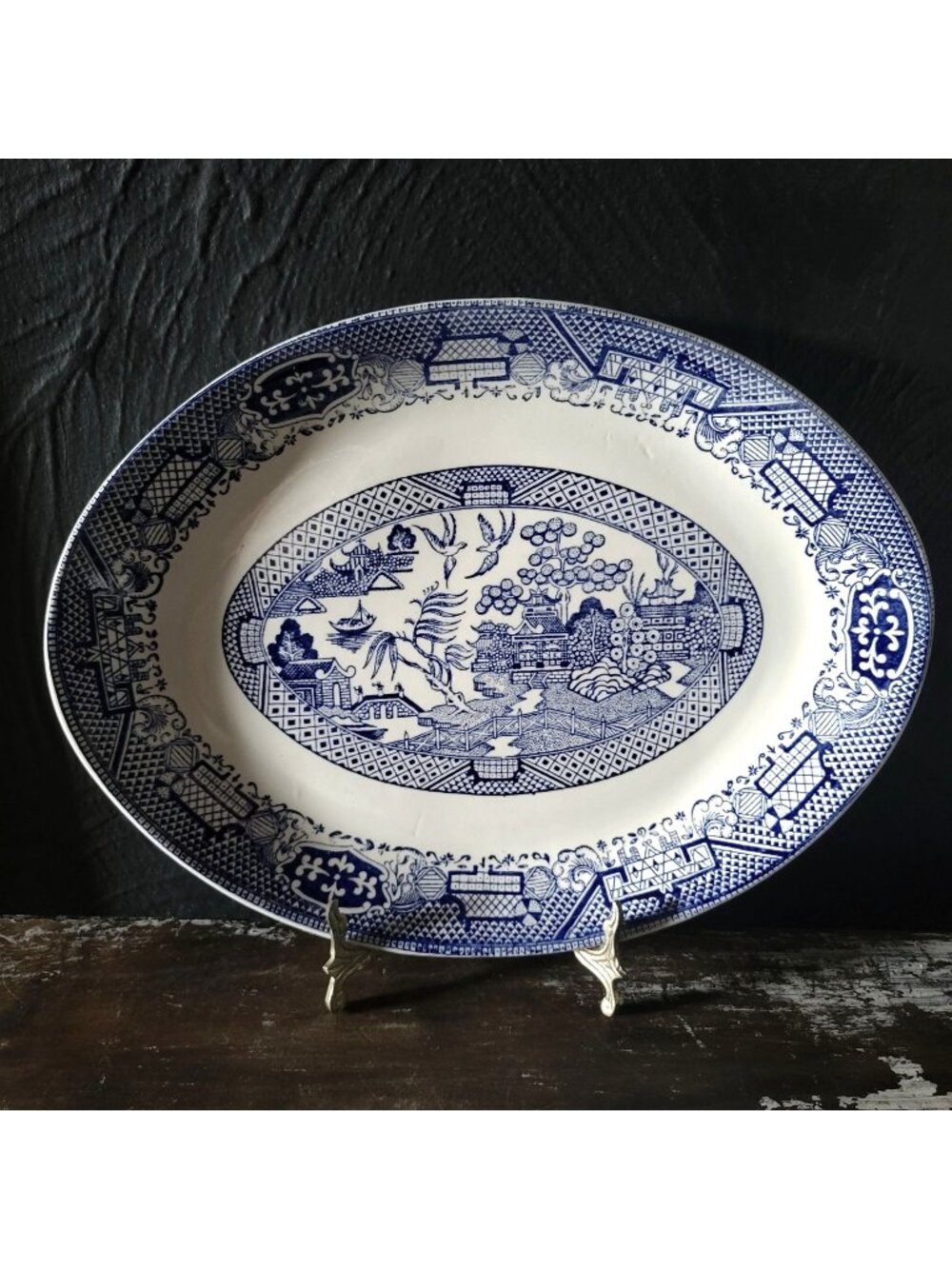 Vintage Blue Willow Homer Laughlin China Blue and White Oval Platter 13x10